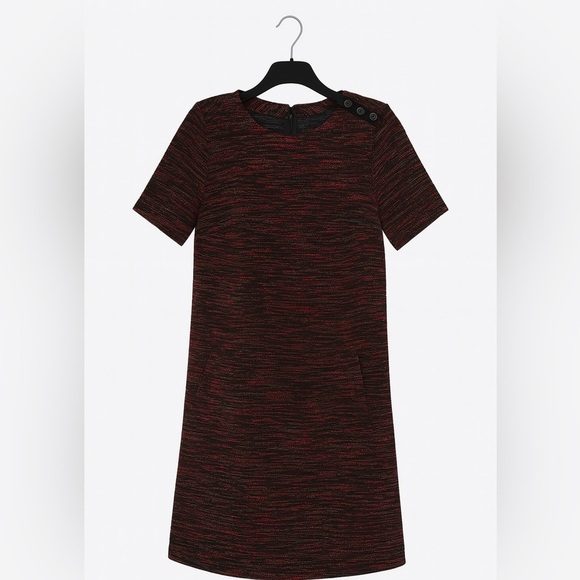 LOFT Red Black Shift Dress Sz S | Textured | Pockets | Classic & Versatile - Picture 1 of 4